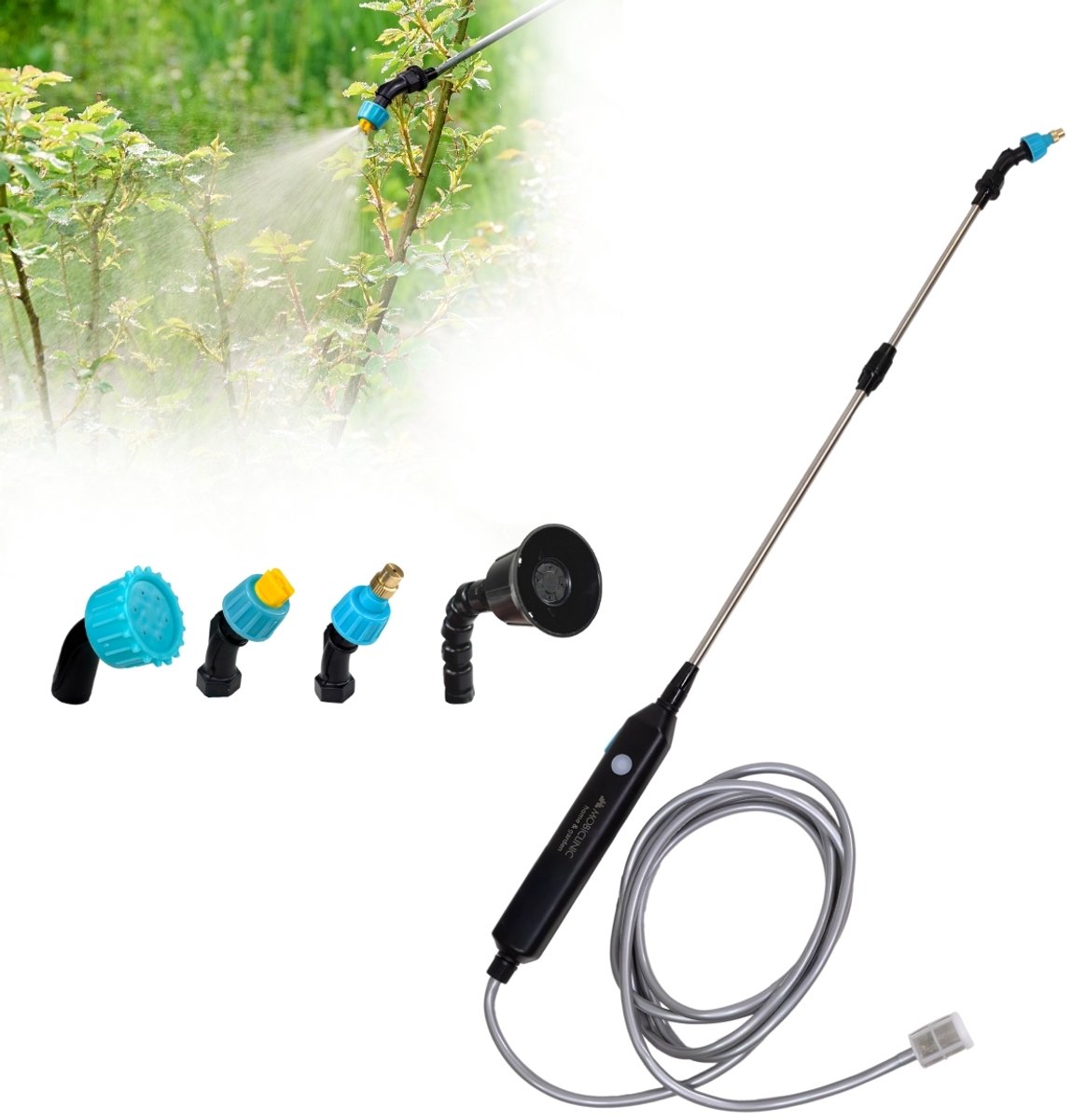 Mobiclinic Profumig - Elektrische sproeier - Accu-drukspuit tuinsproeier - 4 sproeikoppen - 60-85 cm - 3M slang - 2500 mAh - 2-3 uur gebruik