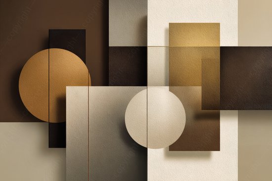 K&C Art (Peinture sur toile) 120x80cm | Formes géométriques - rectangle - cercle - marron - beige - or - moderne - art | Séjour - chambre - hall - bureau | Impression de peinture photo sur toile - décoration murale - décoration murale - art mural