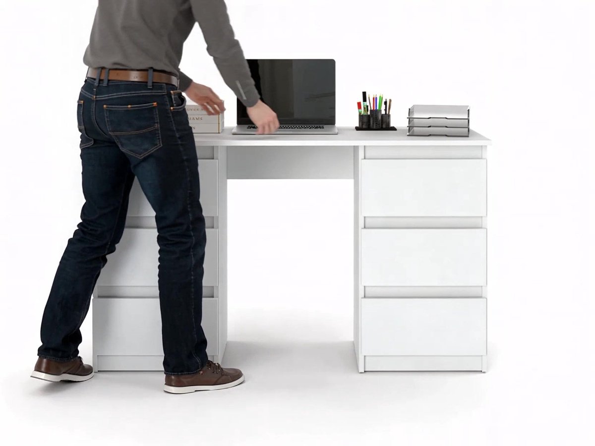Meubel Square - Bureau Bernova - Wit Mat - Kindertafel met 6 lades