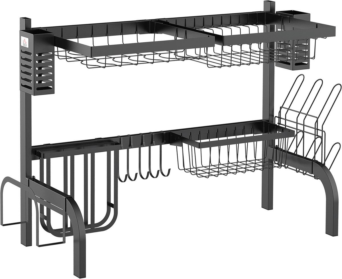 HOMCOM afdruiprek - staal - 81,5L × 31,5B × 53,5H cm - zwart