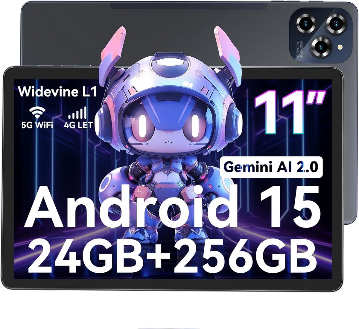BESTTAB W90 Tablet - 11 Inch Tablet - 24GB RAM - 256GB ROM - 8000 mAh - Android 15 - WIFI 6 - Touchscreen Tablet - Dubbele Simkaart - Grijs