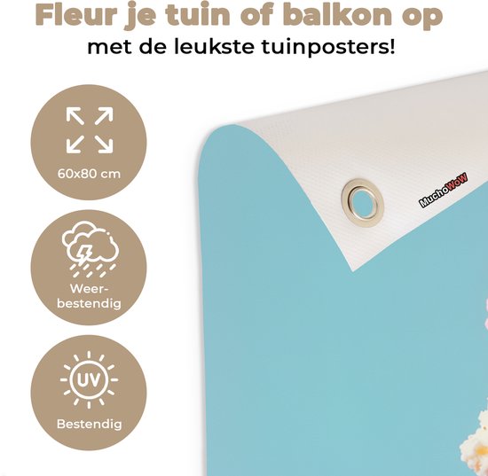 Affiche de jardin 60x80 cm - Décoration de jardin Boules - Glace - Cône - Blauw - Affiche pour le jardin - Décoration extérieure - Tableau de jardin clôture - Décoration murale sur toile de jardin - Décoration murale sur toile de balcon