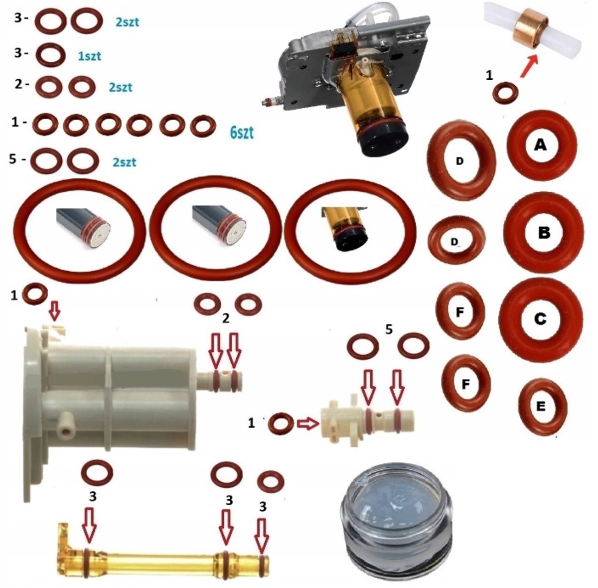 Pakkingen - reparatieset - oring - O-ring voor DELONGHI Magnifica Caffe Corso - Vervangend product - Leveringsomvang 24 stuks afdichtingen 1 stuk smeermiddel