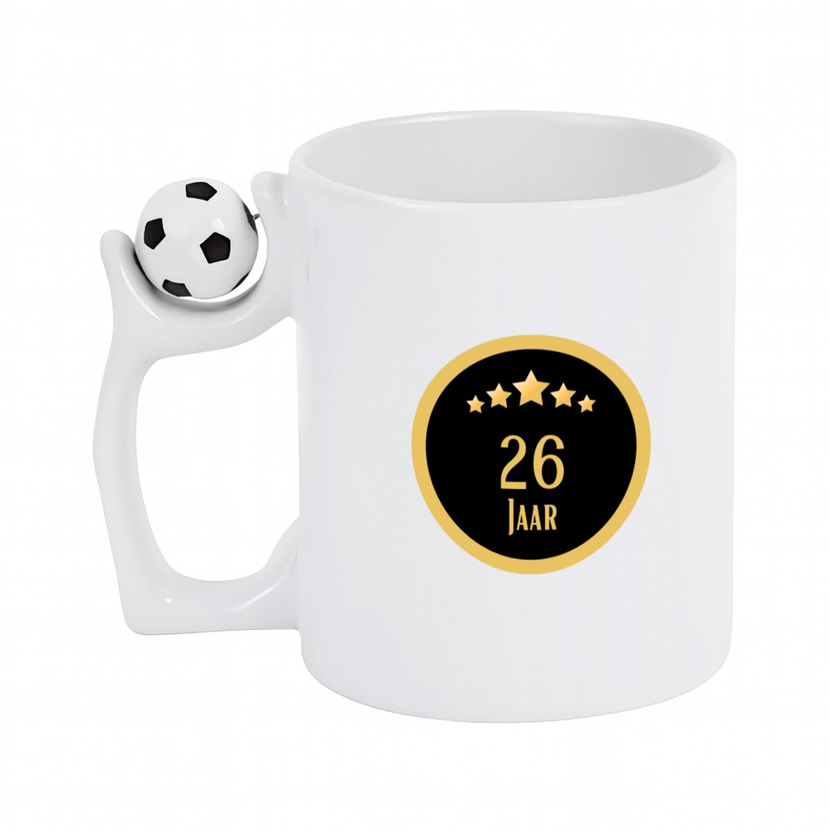 Hacebo® - 26 jaar koffiebeker met voetbal wit - iemand die 26 jaar is geworden of 26 jaar lang een relatie hebben of getrouwd zijn - thee mok - koffie beker - verjaardagscadeau - verjaardag - cadeau - kado - geschenk - koffiemok - 330 ML