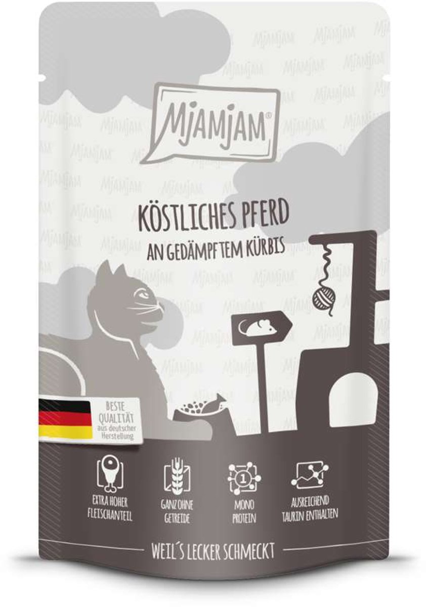 MjAMjAM MjAMjAM Cat - Leckere Mahlzeiten Pouchbeutel 12x125g | Pferd & Kürbis