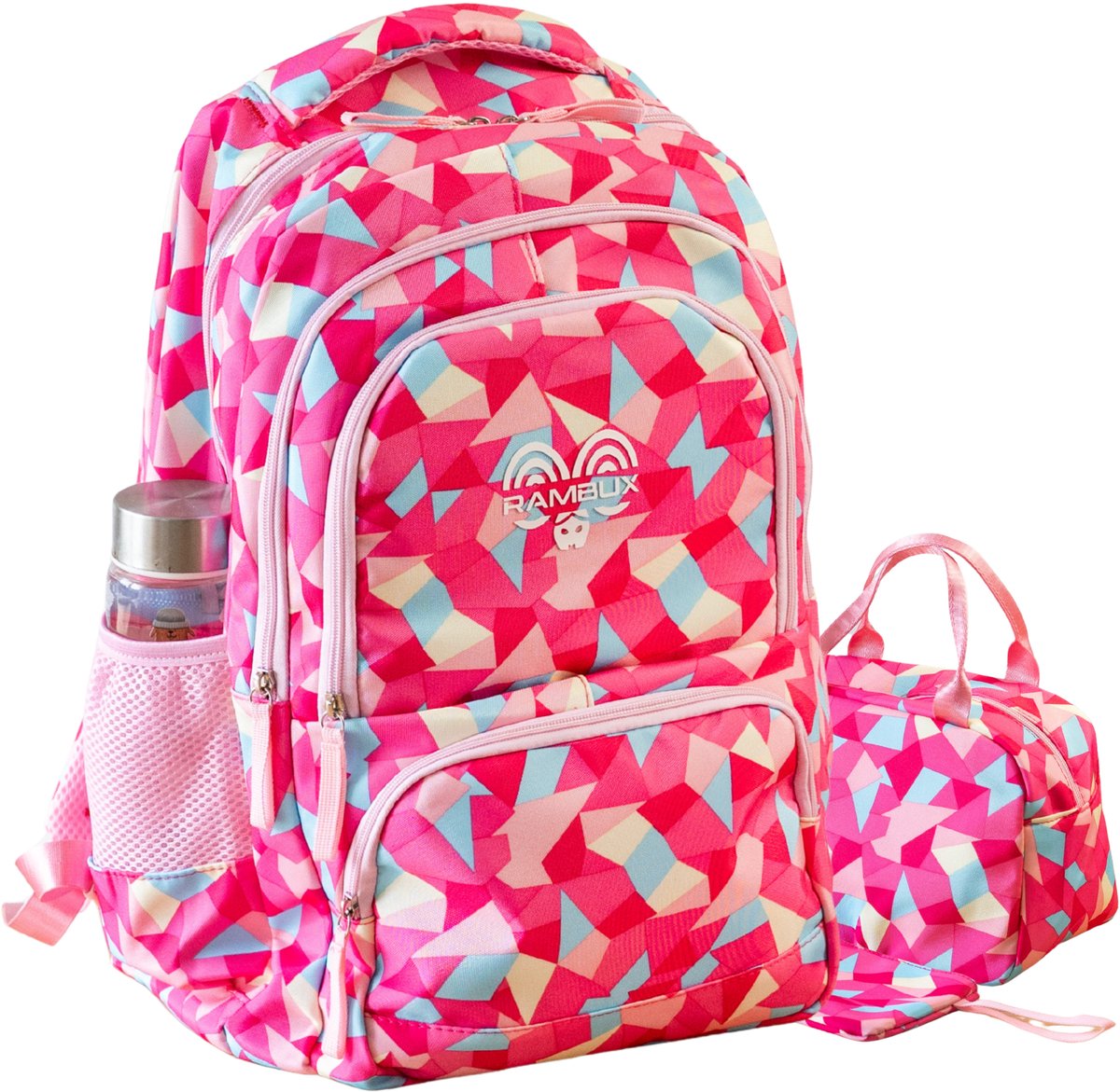 RAMBUX® Schooltas Rugzak Set 3-delig - 35L - Laptopvak 17,3 Inch - Boekentas Laptoptas School - Rozerood