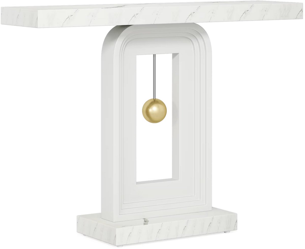 Happiq Moderne Wandtafel Marlero- 30 × 100 × 82 cm - Haltafel - Marmerlook - Consoletafel - Voor Gang en Woonkamer Wit