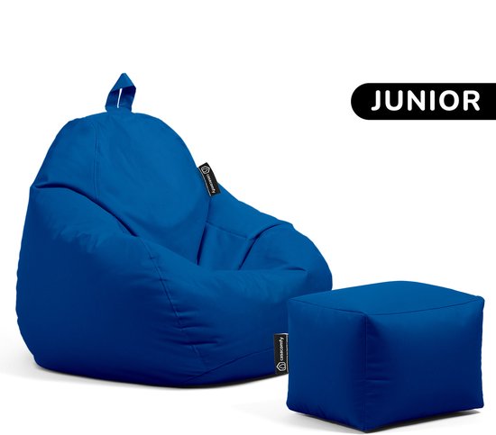 Foto: Casacomfy pear junior zitzak met voetenbankje blauw waterbestendig