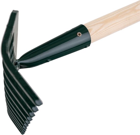 KADAX Hark van metaal, platte hark met steel van hout, bladbezem voor tuin, bloembed, bladbreken, gazonhark, groen, tuingereedschap, hooikoork, tuingereedschap, hark (10 tanden V2) van Merkloos	 — afbeelding 2