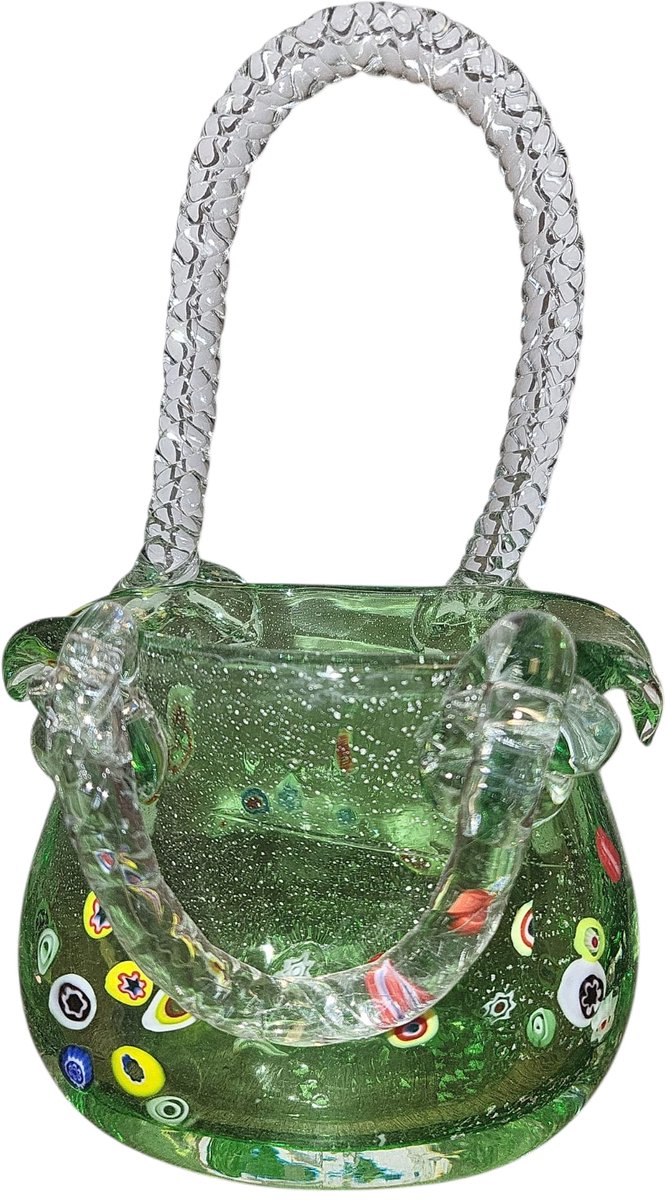 Tasje - Glas - Mini vaas - Glassculptuur - Groen - 19x11x8 cm - Kristalglas