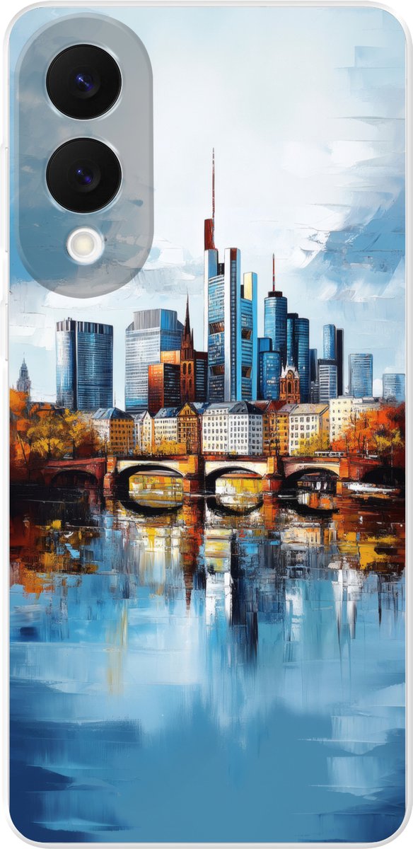 Telefoonhoesje Geschikt voor Samsung Galaxy S25 Edge hoesje - Bomen Frankfurt- Stad - Skyline - Brug - Siliconen Telefoonhoesje Telefoonhoesje