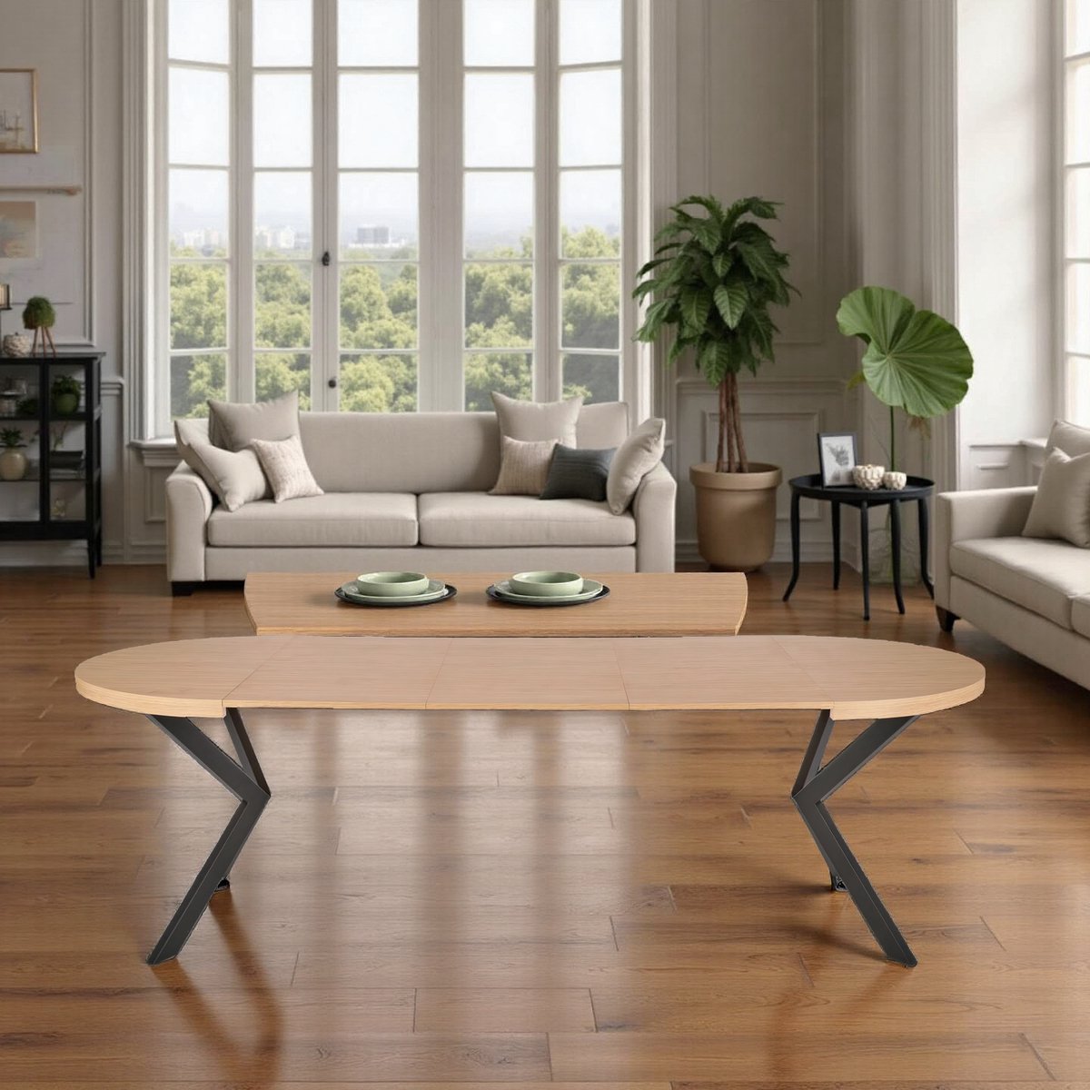Luxe Uitschuifbare Eettafel Ovaal – Zwart Houtfineer & Stalen Frame – 100-250 x 100 x 75 cm – 2 t/m 8 Personen – Moderne Design Tafel voor Eetkamer & Keuken hometotry