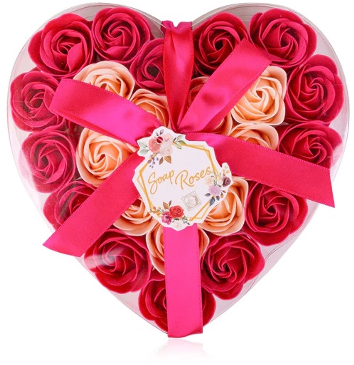 Giftset geschenkdoos met zeep rozen in hartenvorm - Bad en verzorging cadeau - Rozen hart zeep box - 24 zeep rozen voor in bad