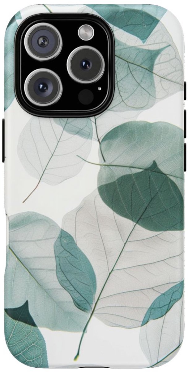 Transparante Blauwe Bladeren – Mat Stevig Telefoonhoesje Geschikt voor iPhone 16 Pro