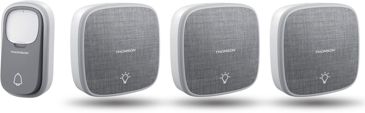 Thomson 513134-3 draadloze deurbel met kinetische knop en 3 batterij gevoede ontvangers - met batterijloze knop