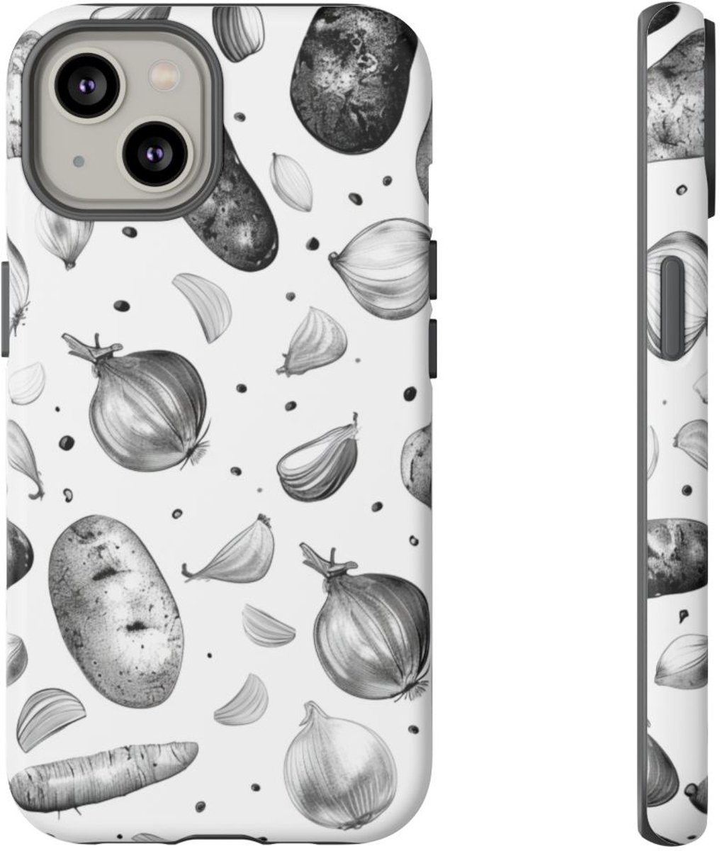 Zwart-Wit Groentenpatroon – Telefoonhoesje Geschikt voor iPhone 14