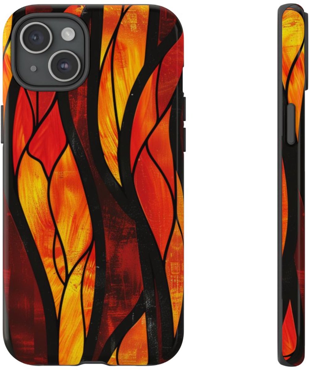 Glas-in-Lood Vlammen Design – Telefoonhoesje Geschikt voor iPhone 15 Plus