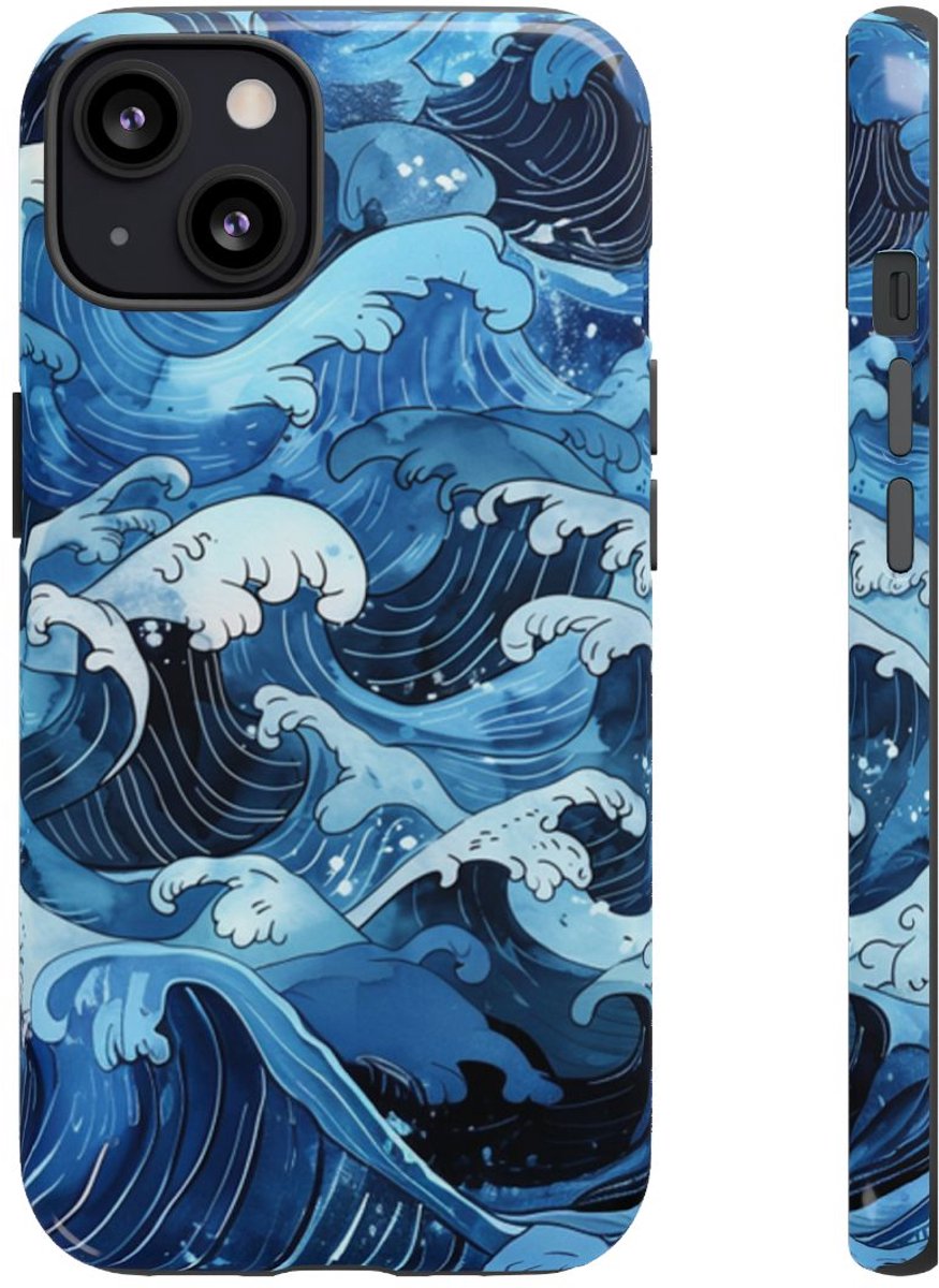 Handgetekende Japanse Stijl Oceaangolven – Telefoonhoesje Geschikt voor iPhone 13