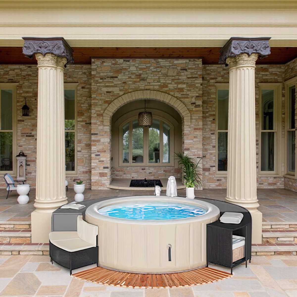 Opblaasbare Spa Bubbelbad 4 Personen - Luxe Rattan Design - afbeelding 2