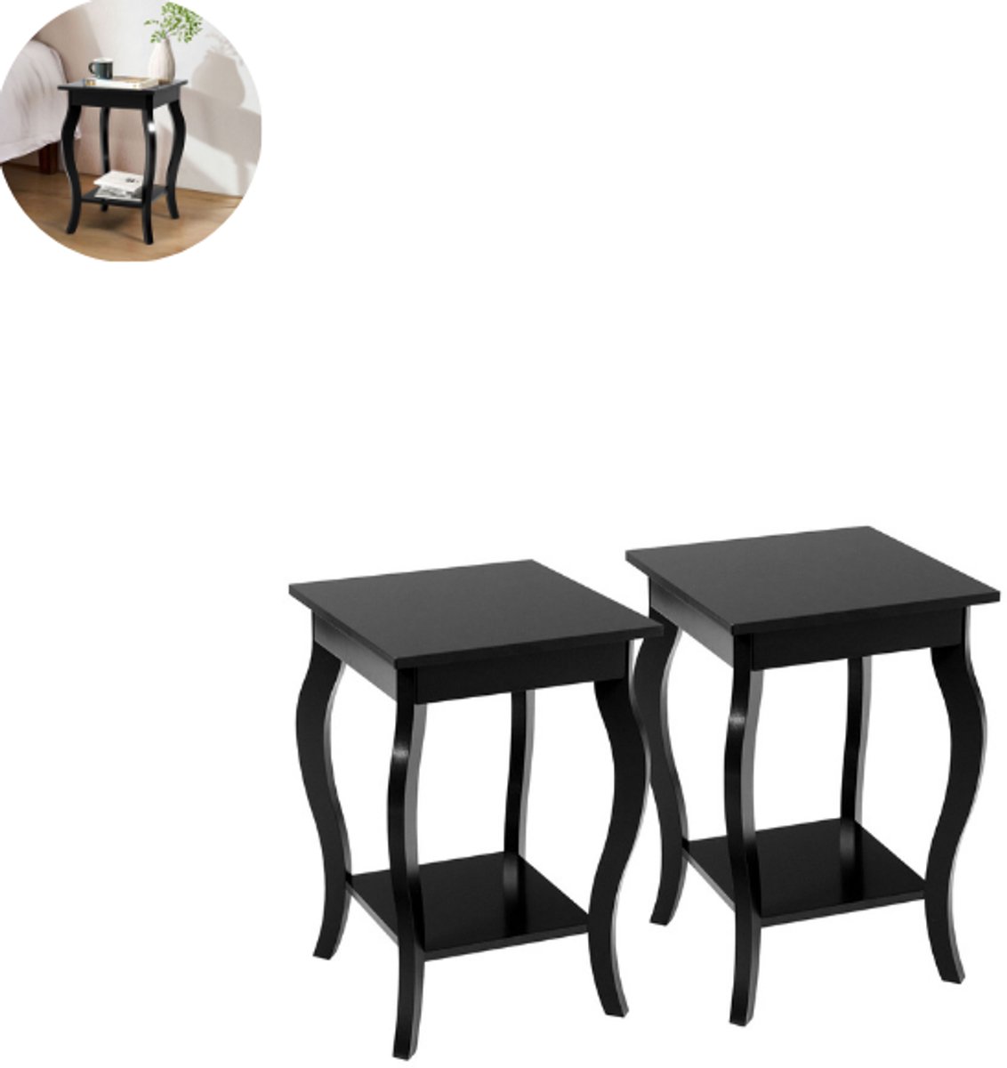 Nachtkastjes - set van 2 - Wandkast - Hout - Zwart - Ladekastje - Slaapkamer - Dressoir - Hal - 40 x 40 x 60 cm (L x B x H)