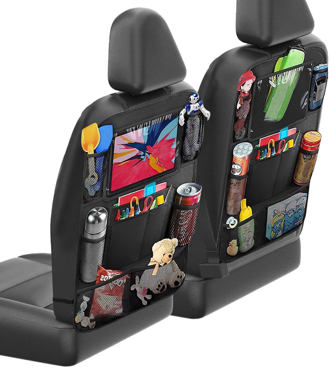 Image of 2-delige auto-organizer, rugleuningbescherming, auto kinderen, waterdichte auto-achterbank-organizer, autoopslag met tabletvak, rugleuningbescherming, autostoelorganizer, kinderen, voorkomt