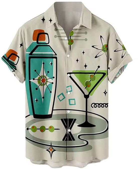 Retro Overhemd Cocktail - Heren T-shirt - Korte Mouwen - Blouse - Vintage
