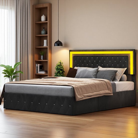 Gestoffeerd opbergbed voor jongeren - 90 x 200 cm - Matras LED's 2