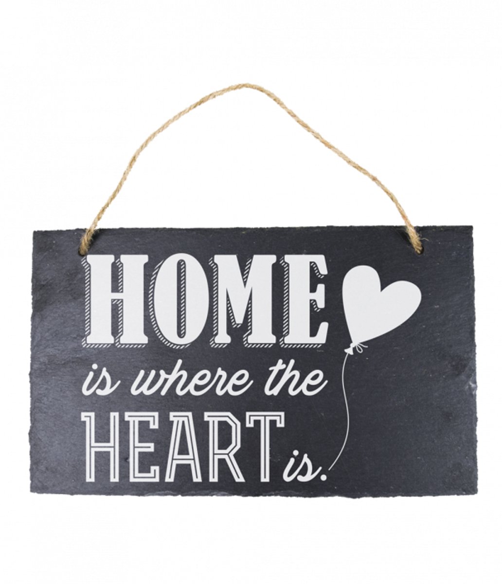 Snoepkado.com Stoneslogan - Spreuktegel - Home is where the heart is - In cadeauverpakking met gekleurd lint zwart wit