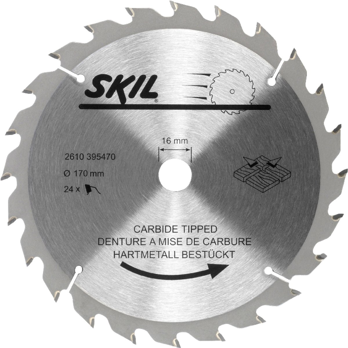 SKIL Zaagblad - Hardmetalen - Cirkelzaagblad - Zaagblad Hout - Voor Cirkelzaag - 170 mm & 24 Tanden - Skil 2610395470