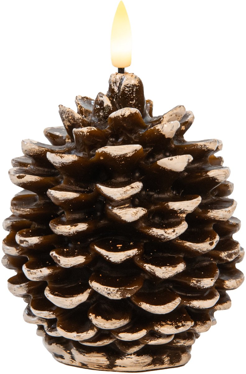 Anna's Collection LED dennenappel kaars - bruin - 10 x 8.5 cm - met timer