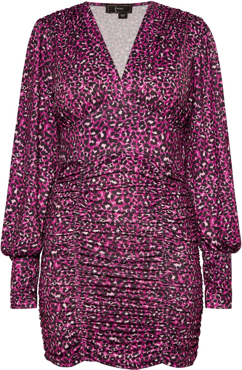 Faina jurk met lange mouwen fuchsia