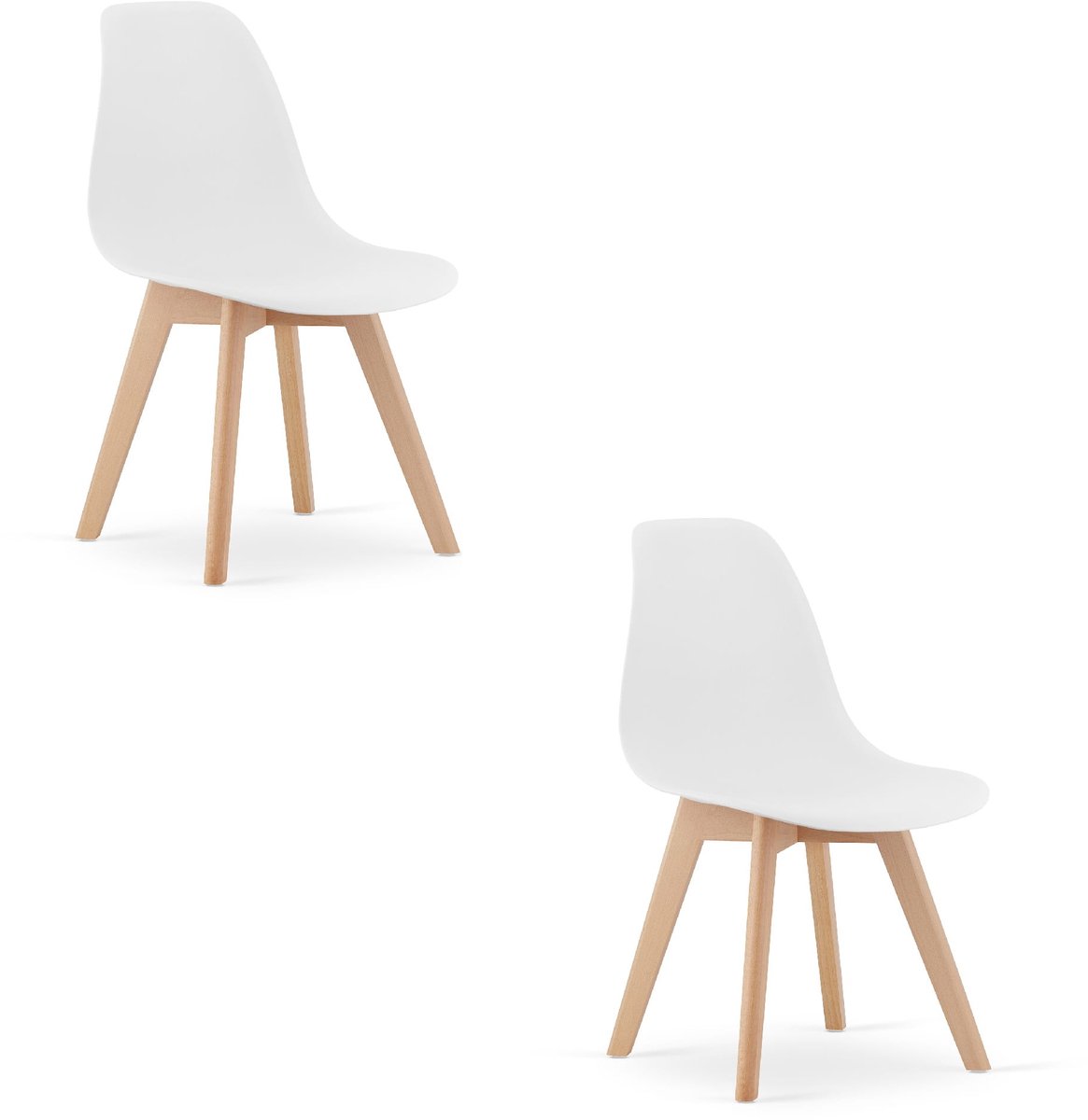 Set van 2 Eetkamerstoelen KITO – Wit – Beuken Poten – Kuipstoel met Kunststof Zitting – Tijdloos Design, Functioneel en Duurzaam, Geschikt voor Woonkamer, Eetkamer en Kantoor