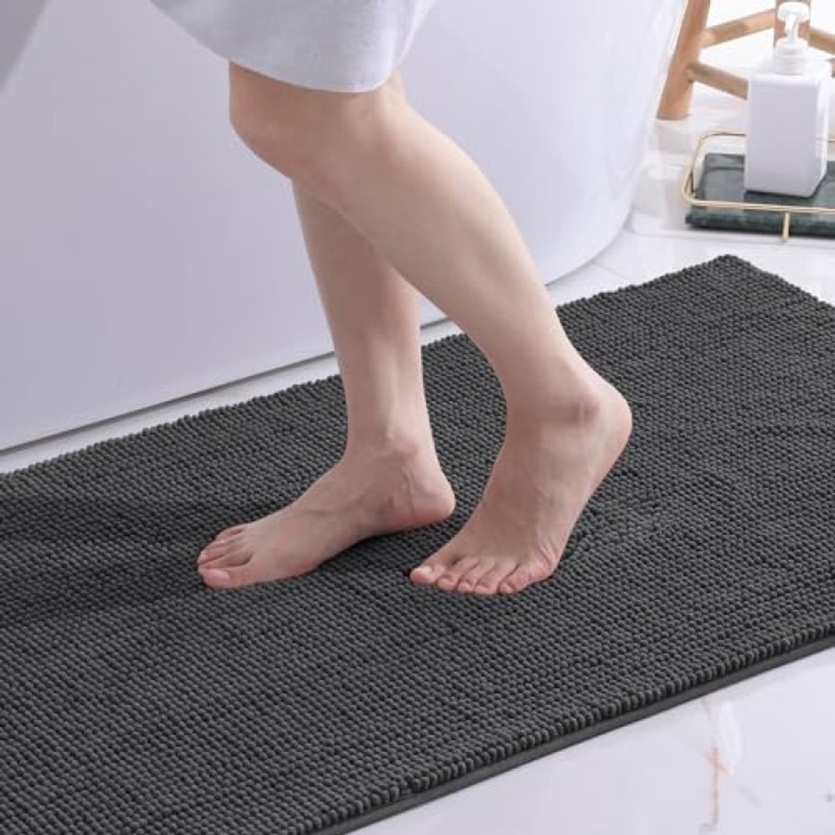 Chenille Badmat Antislip Zacht Absorberend Wasbaar 60 x 90 cm Donkergrijs Badkamer Vloermat Douchemat