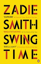 Boekomslag 'Swing Time' van Zadie Smith, met gele achtergrond en zwarte en rode tekst.