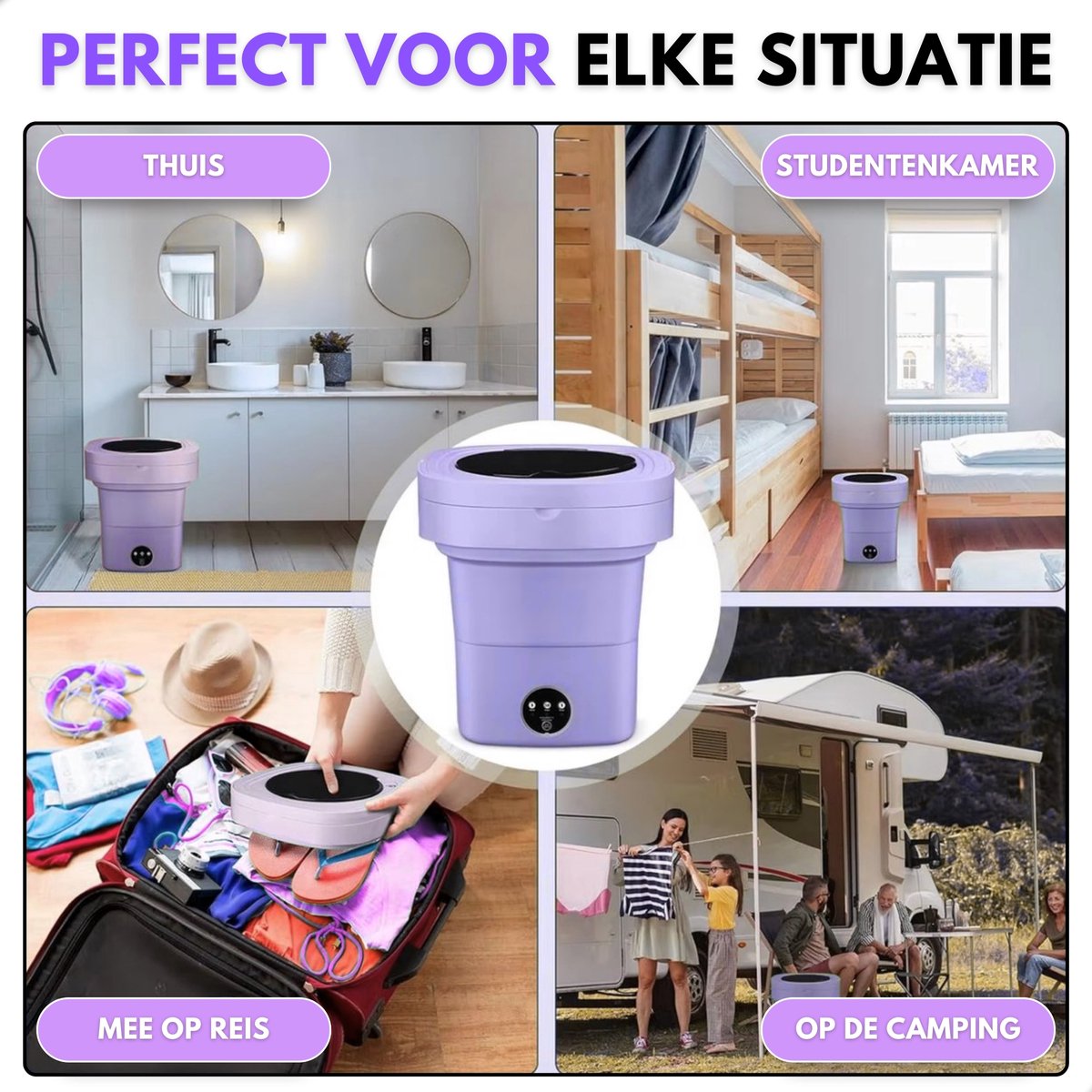 Boncy® Premium Mini Wasmachine met centrifuge - 11L Paars - Compacte Opvouwbare Miniwasmachine - Kleine Wasmachine Opvouwbaar - Ideaal voor Camping Apartement Kamer of Reizen - 4 kg + — afbeelding 7