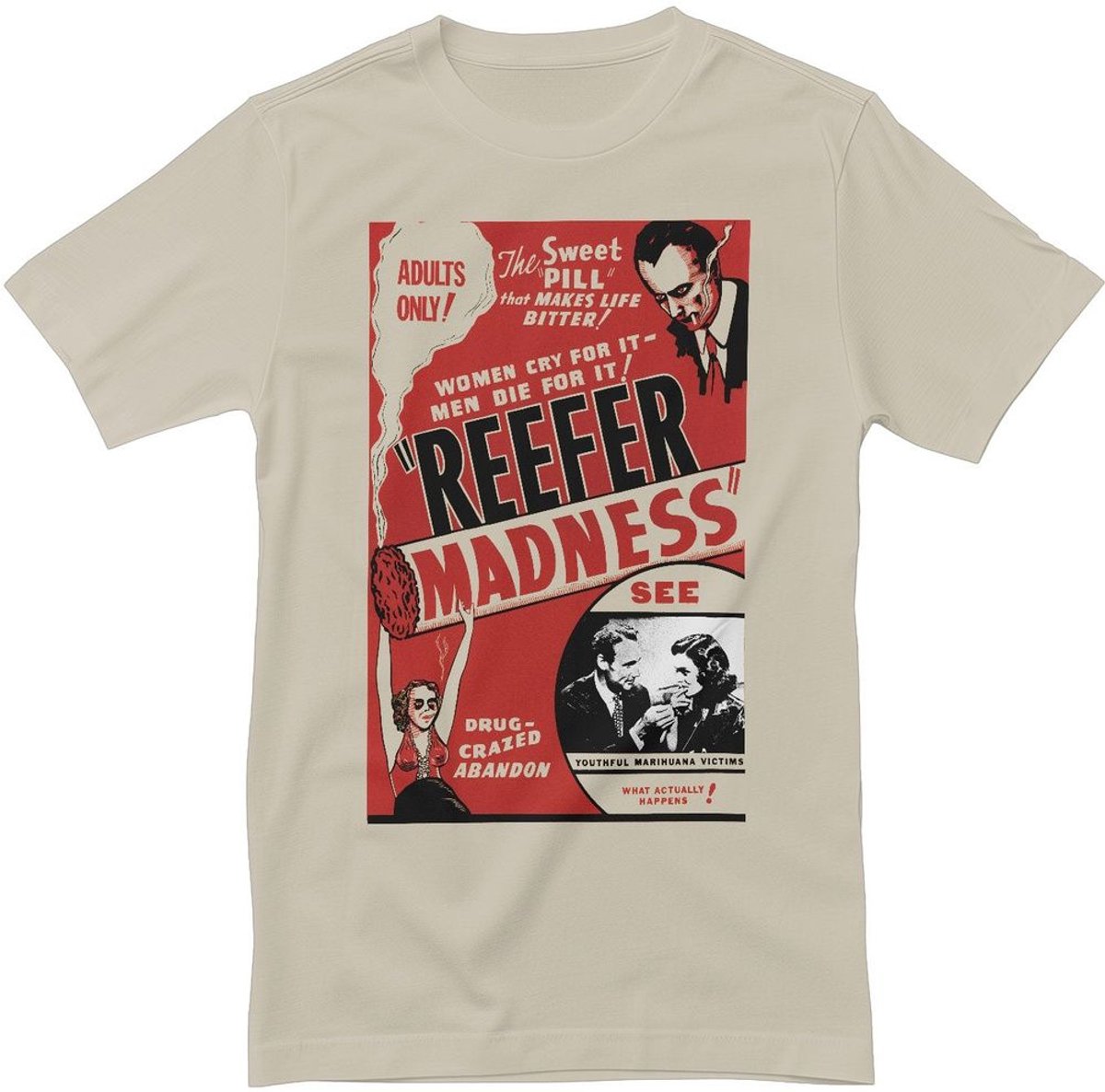 Radio Days Reefer Madness Vintage Poster T-Shirt RD-1-CULT001-H68-9 Khaki-L