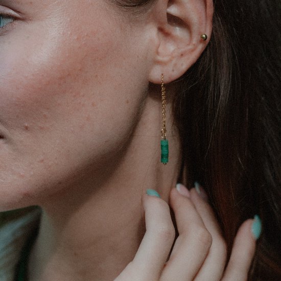 Enfileur de jade vert Ava & Imber | Boucles d'oreilles Gold Treader avec perles de pierres précieuses de jade vert | Boucles d'oreilles élégantes pour femmes imperméables