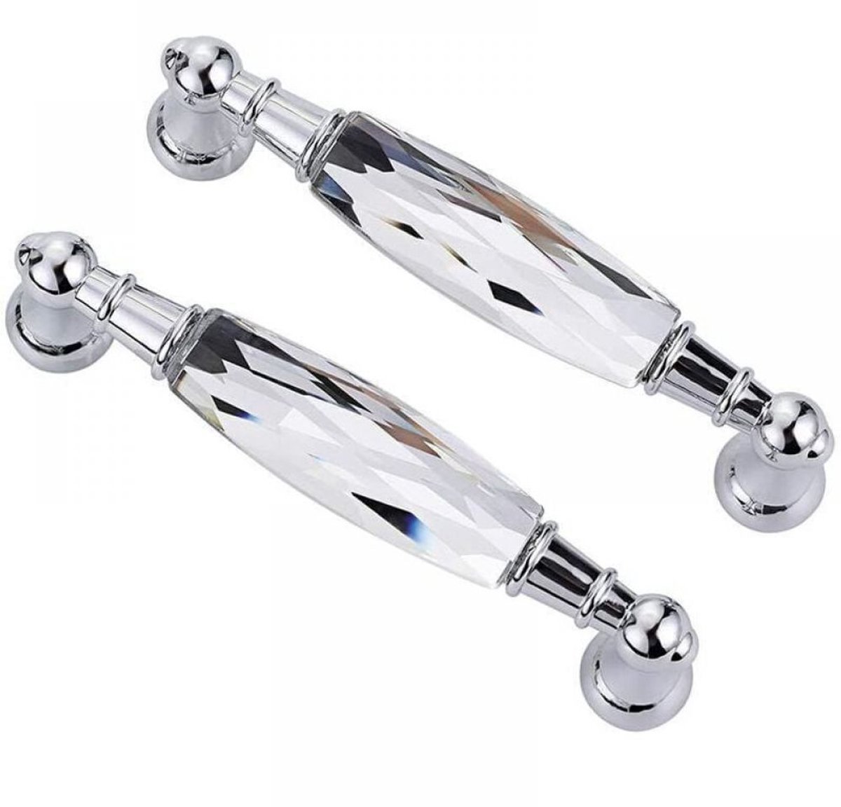 QTTVBTNA -Kristallen Knop Handgreep(2 stuks) – Glazen Kastgreep en Lade Trekknop, Deurknop en Dressoir Handvat, Verchroomd, Lengte 145 mm
