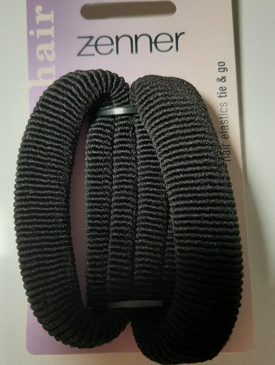 Zenner Hair elastics tie & go - haarelastieken metaalvrij large zwart - 2x haarelastiek metaalvrij - large - 16 cm x 2 cm