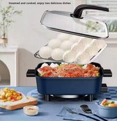 WizBay Premium Select® 3in1 Koreaanse Elektrische Grill 6L – Hotpot – Stoompan – Inclusief Aluminium Stoomplaat – Funcooking - Gourmetten - 4 tot 6 Personen – Anti Aanbak Laag – 1500W – Temperatuurregeling – Blauw