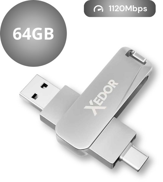 Xedor® Base - USB Stick - 64 GB - 1120Mbps - USB C en A - iPhone en Android
