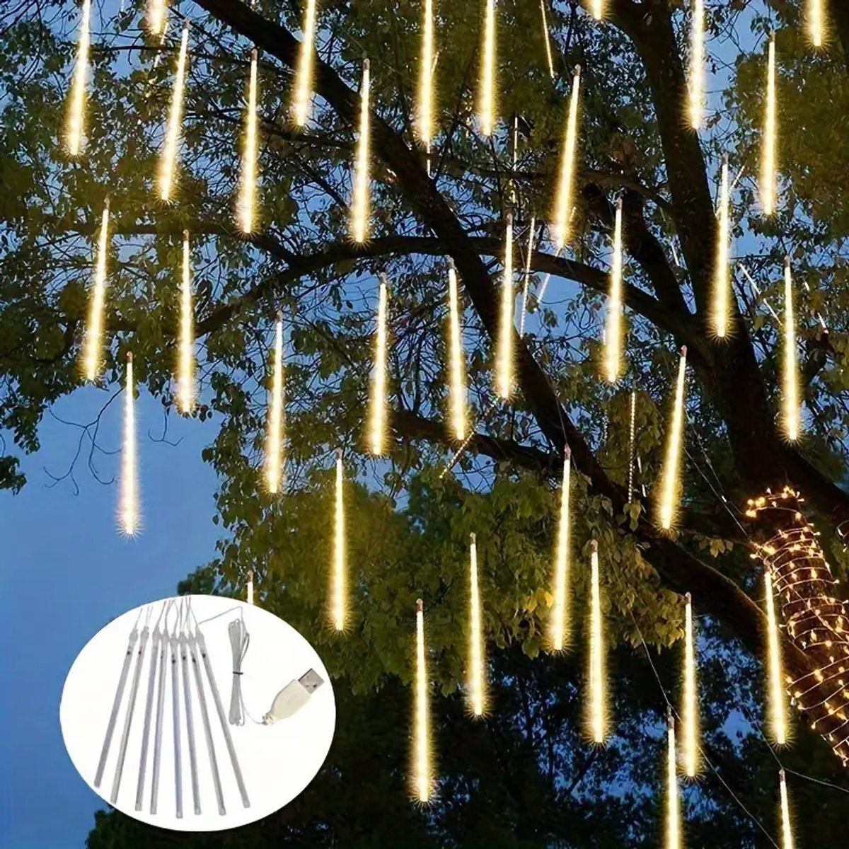 Cheffery Meteorenregen-lichtketting voor buiten, 480 leds, 20 buizen ( equivalent aan 2 sets van 10 buizen), 40 cm, lichtketting, meteorenregen, waterdichte kerstverlichting voor buiten