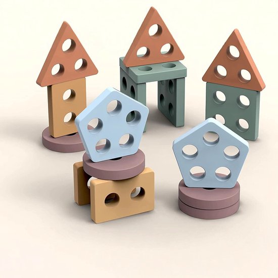 Jouets en bois à empiler - speelgoed éducatifs pour tout-petits - Montessori - Apprentissage des formes et des couleurs - 3 ans - 4 ans - Blocs à empiler