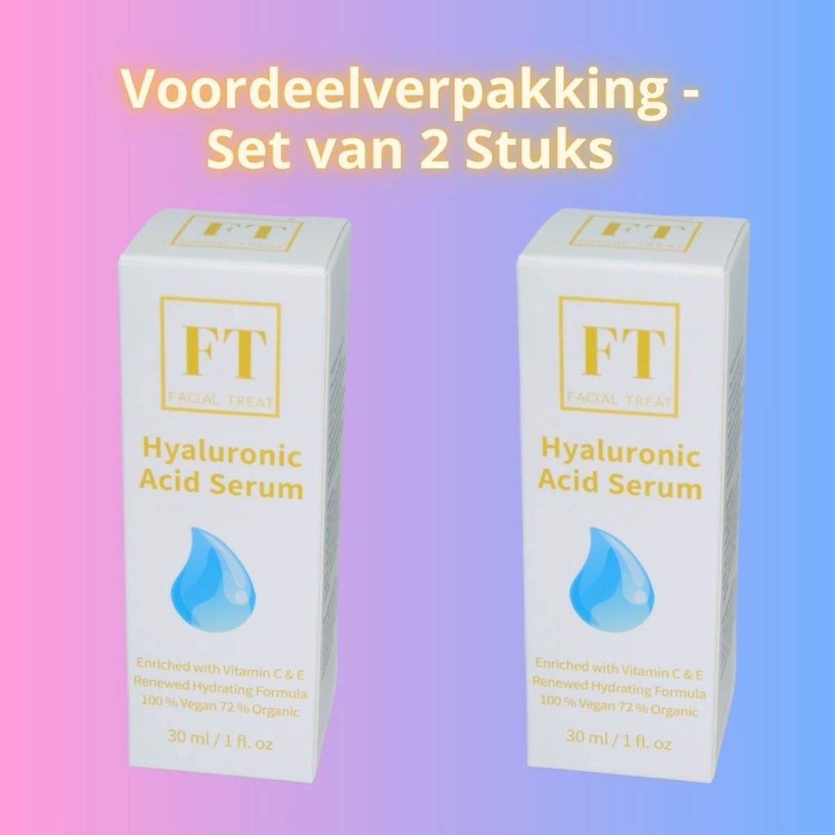 Hyaluronzuur Serum 30 ml - Verpakkingsvoordeel 2 stuks – Met Vitamine C & E – Hydraterend & Verzorgend - Voor Alle Huidtypen - Facial Treat - Huidverzorging - Inhoud 30 ml - Voordeelset - Bevat 2 stuks