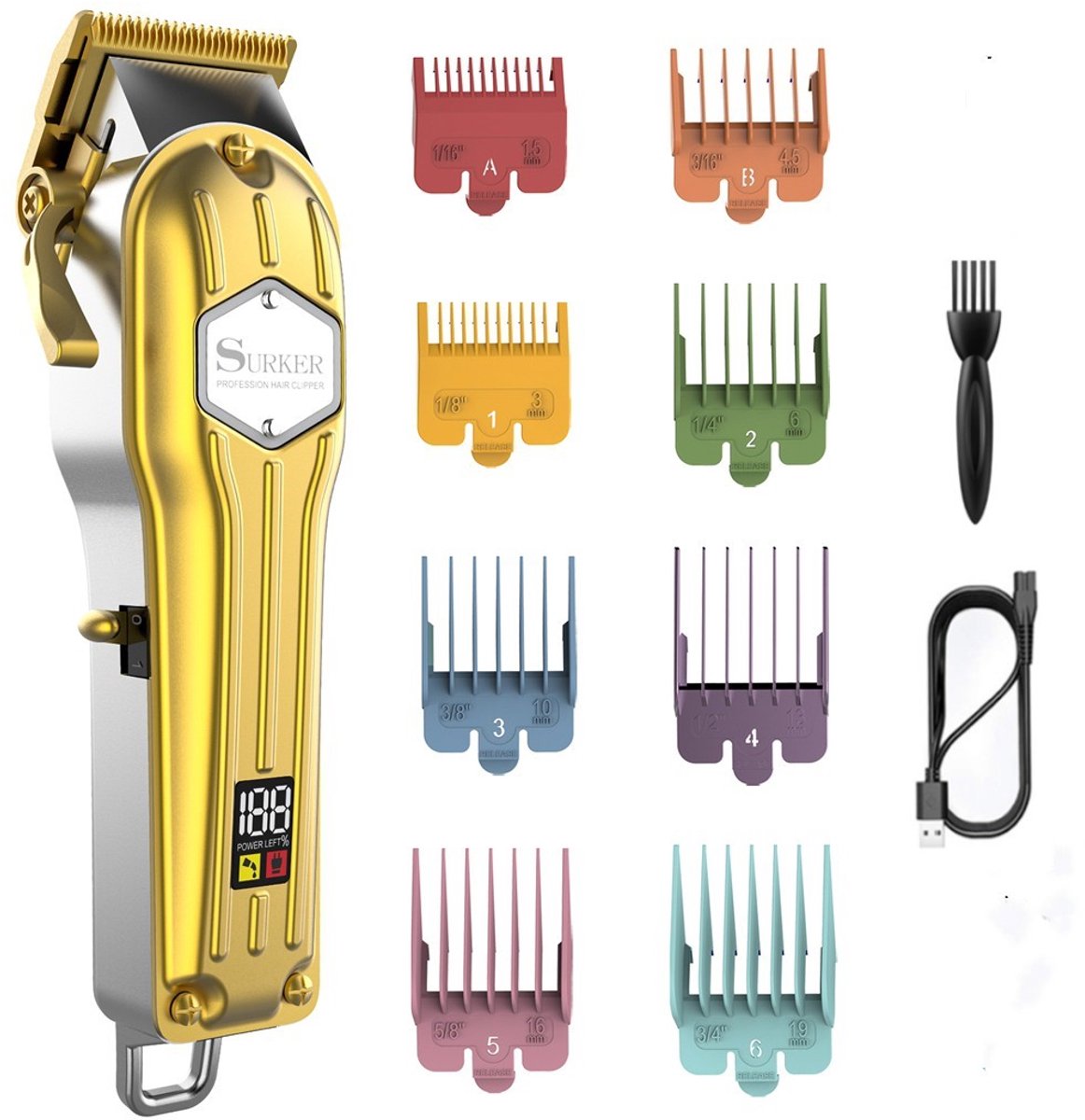 Surker Professionele Heren Tondeuse en Baardtrimmer – Draadloos LCD Display – Goud
