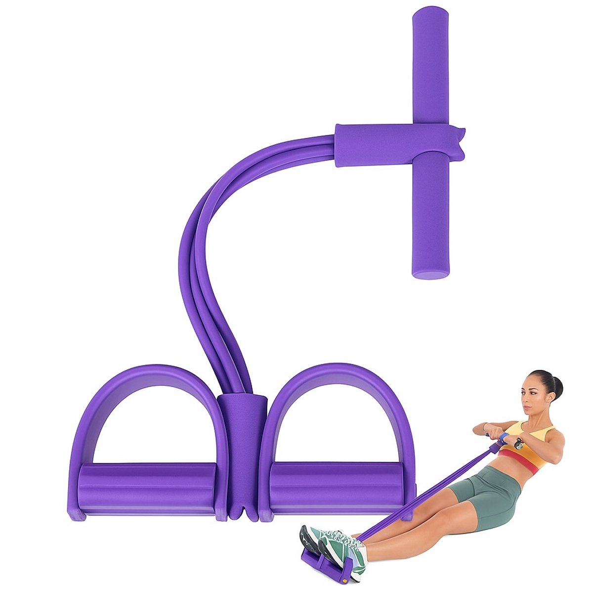 Astravon Buikspiertrainer - Weerstandsbanden - Elastische Weerstandsbanden - Fitness - Buikspierwiel - Resistance Fitness Weerstand Pedaal Band - Elastiek Met Handvat En Pedaal - Buikspieren - Total Abs - Weerstandselastiek - Paars