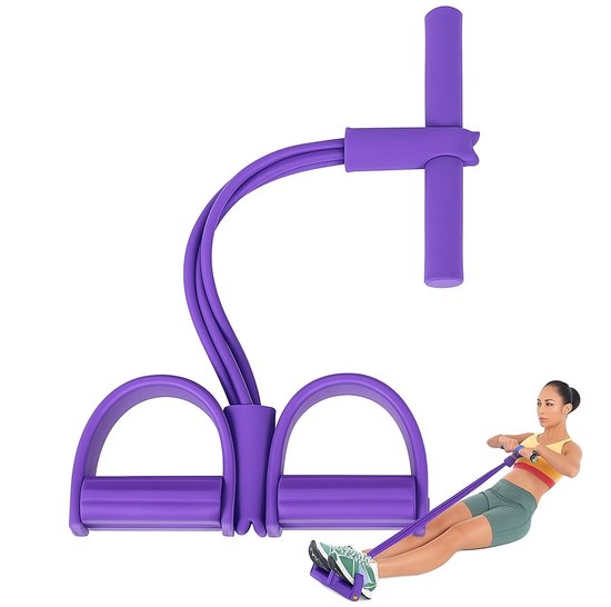 Astravon Buikspiertrainer - Weerstandsbanden - Elastische Weerstandsbanden - Fitness - Buikspierwiel - Resistance Fitness Weerstand Pedaal Band - Elastiek Met Handvat En Pedaal - Buikspieren - Total Abs - Weerstandselastiek - Paars