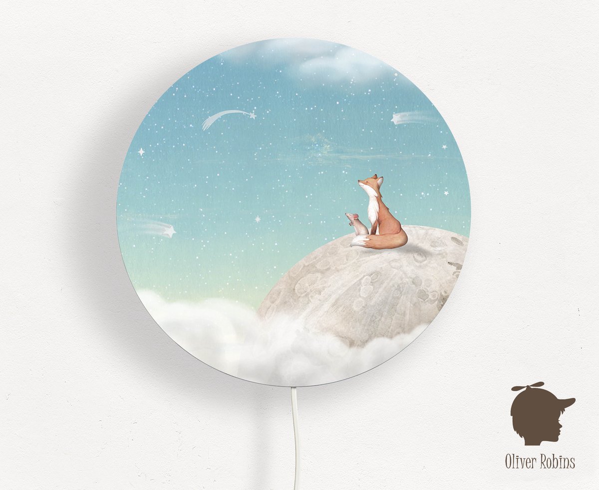 Wandlamp rond Fox on the moon Green Oliver Robins-sfeerverlichting-kinderkamer-vos-maan-wandverlichting