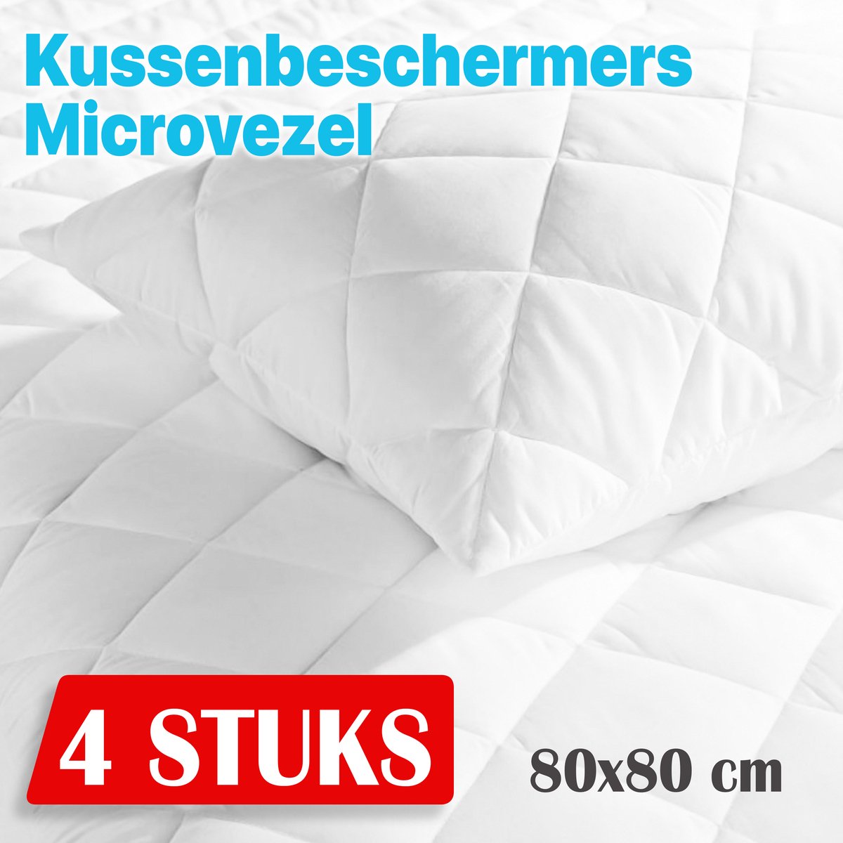 Litalente 4x Kussenbeschermer Microvezel Wit/Creme - 80x80 - Antibacteriëel Kussenbeschermer - Kussen Beschermer - Kussenbeschermer Met rits - kussensloop - Kussenbeschermer Microvezel 4 stuks - Molton Kussenslopen (set van 4)