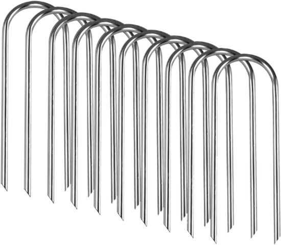 Ancrages au sol - 10 pièces - 15*4cm*3mm - Argent - Fer galvanisé - En forme de U - Plat - Tapis anti-mauvaises herbes - Pour fixer le tissu anti-racines, le voile de jardin, la clôture, le gazon artificiel, les feuilles